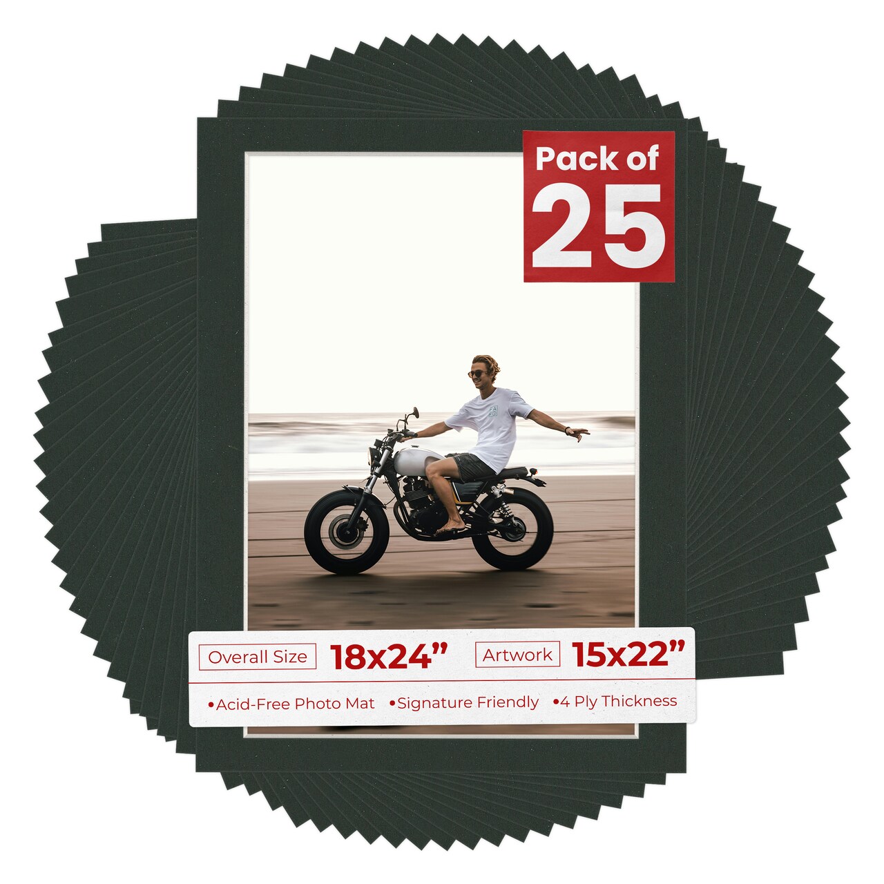 Textured Black Mat Board for 18x24 Frames - Fits 15x22 Photos